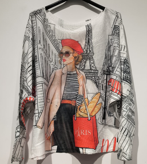 Paris Baguette Fashionista, Round Neck, Knit Printed Italian Sweater