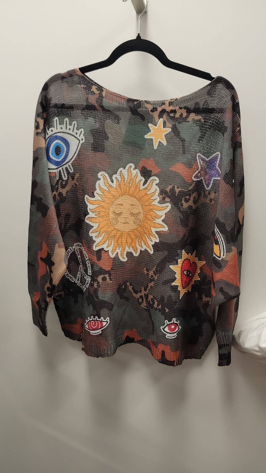 Olive Camo Sun, Round Neck, Knit Printed, Italian Top