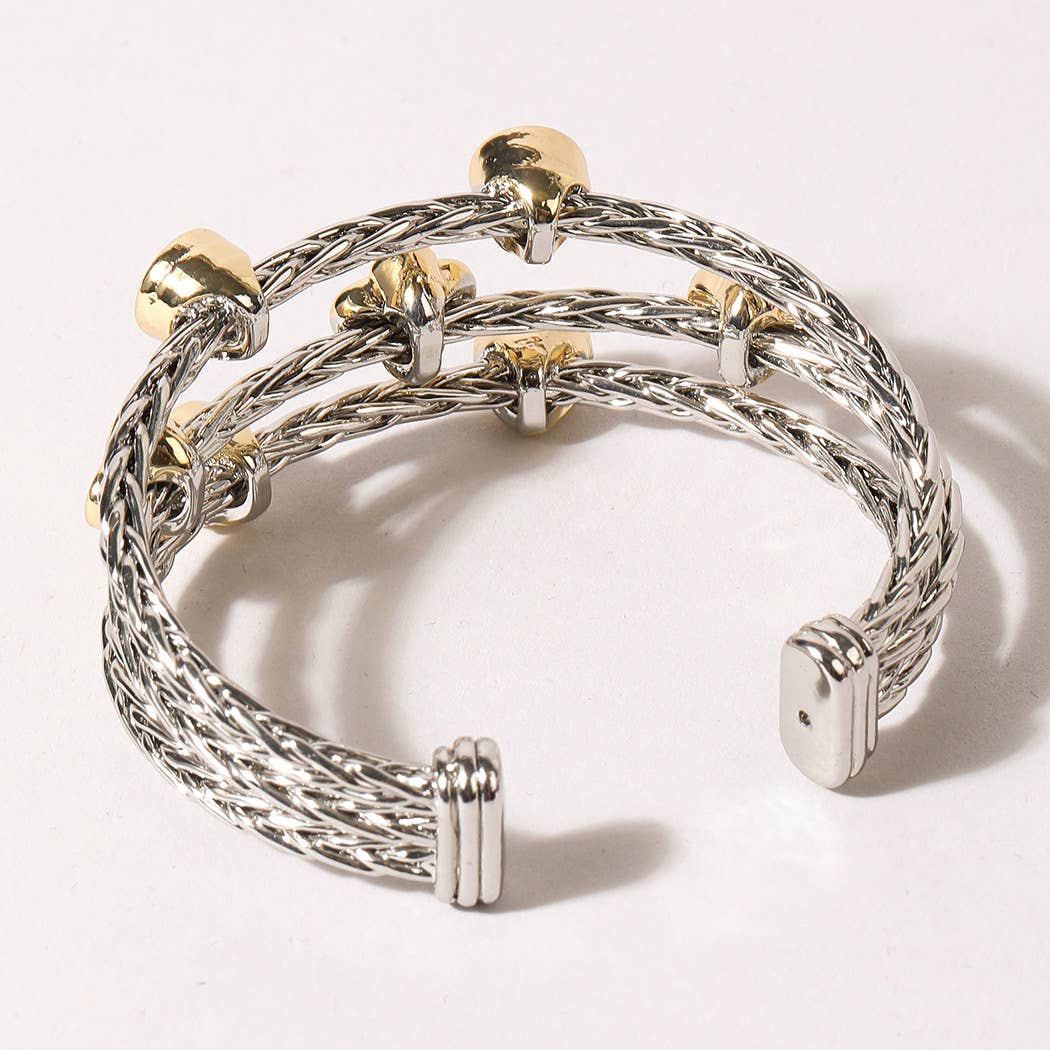 Triple Braided Inspired Bracelet/Cuff with Multicolored Gemstones