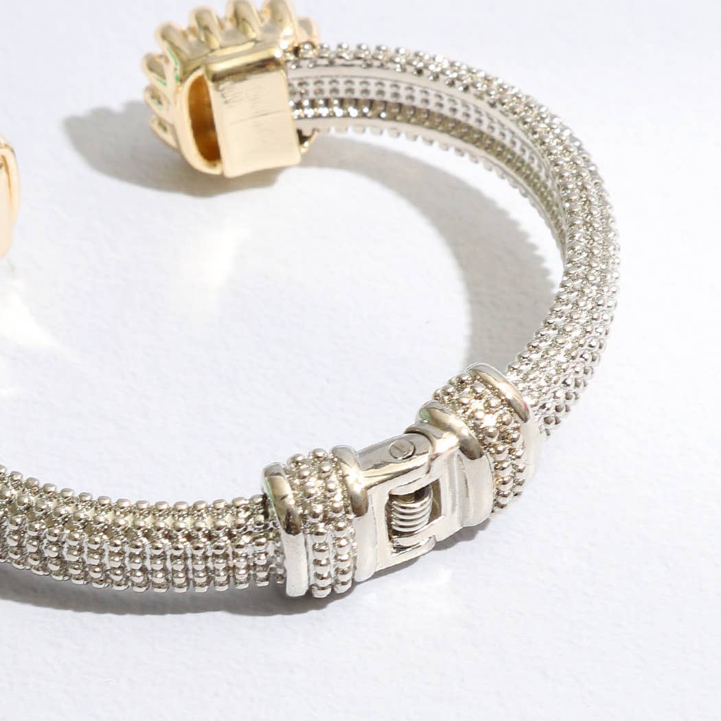 Two-Tone Square Pave Edge Cuff Bangle Bracelet