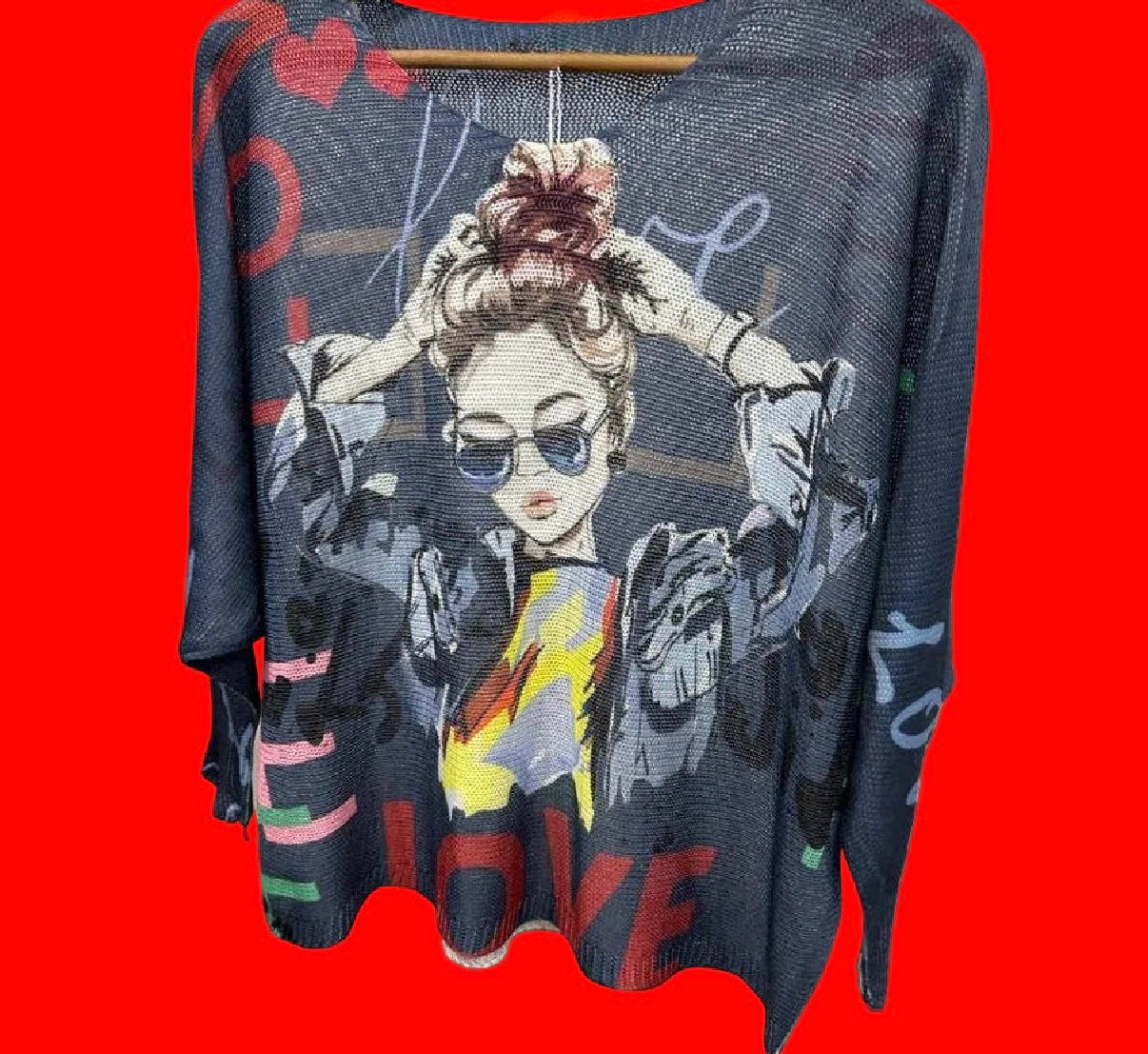 LOVE MY Denim, Round Neck, Knit Printed Italian Sweater