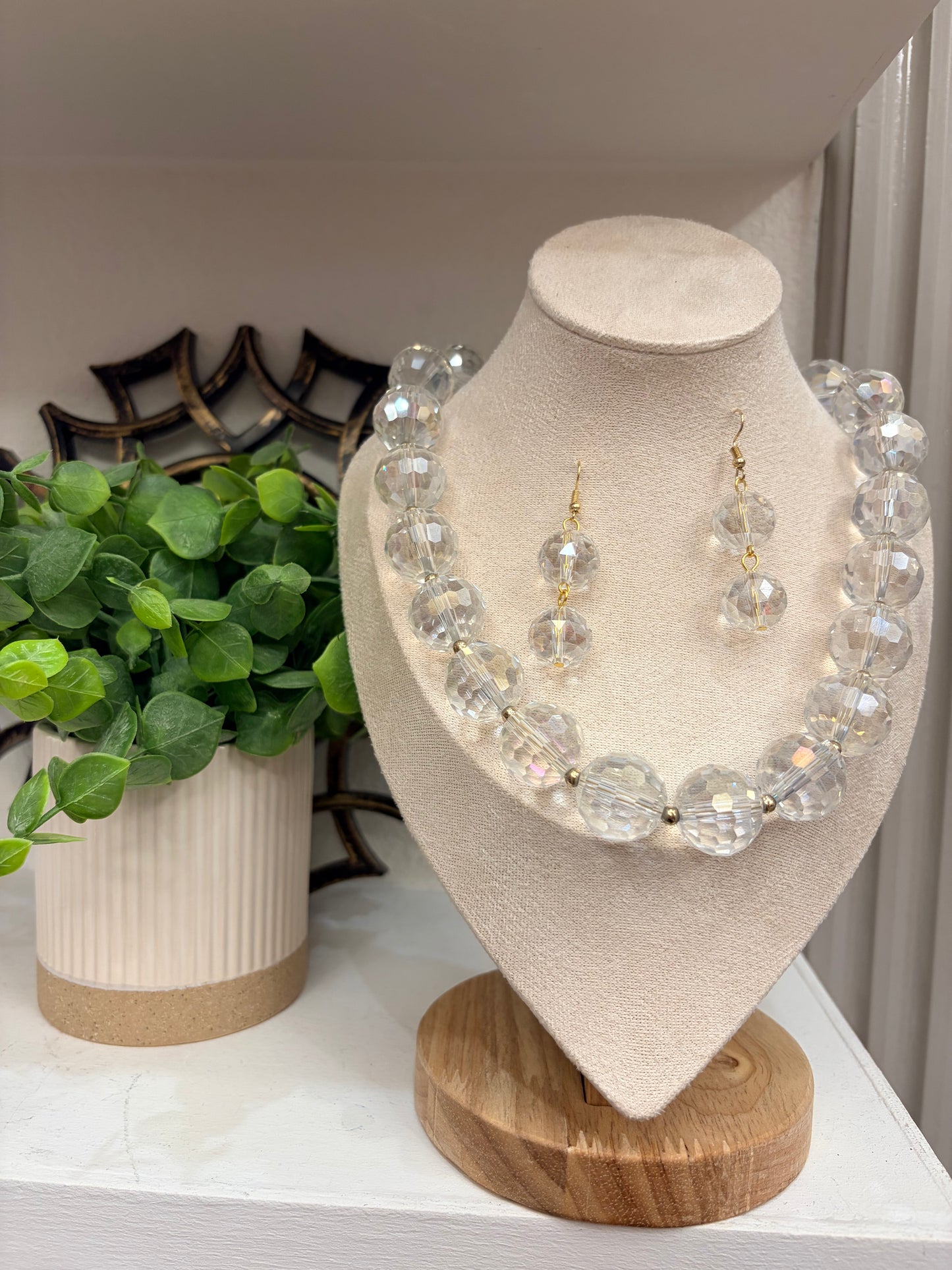 Round “Crystals” set with gold color accent beads (16” long + 2” extender)