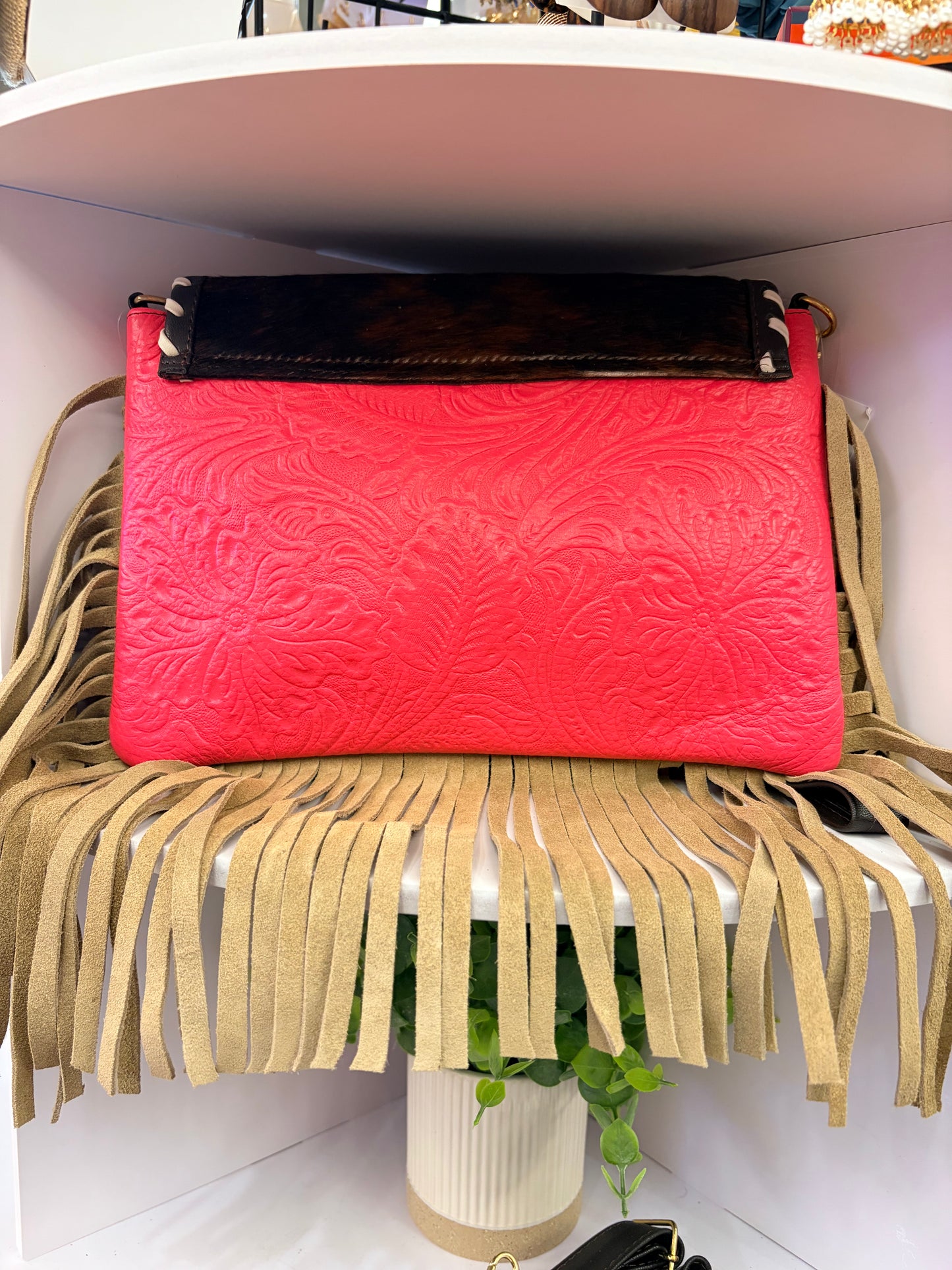 Western “Boho” Envelope Shape Clutch/Handbag (coral-pink)