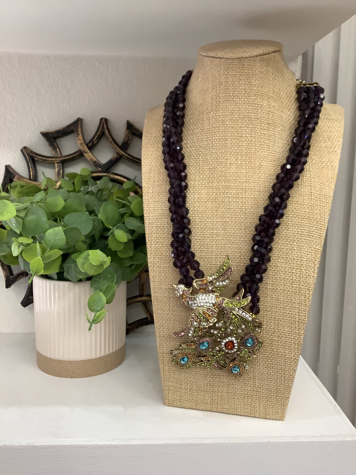 Vintage Bird Pendant Statement Necklace (16” long + 2” extender)