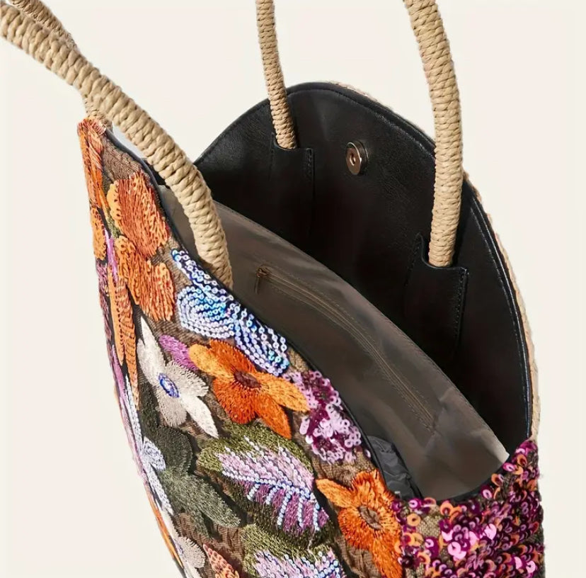 Beautiful Floral Embroidered round beaded Hand bag