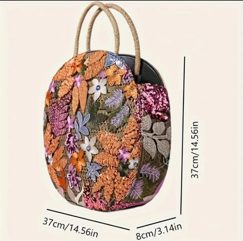 Beautiful Floral Embroidered round beaded Hand bag