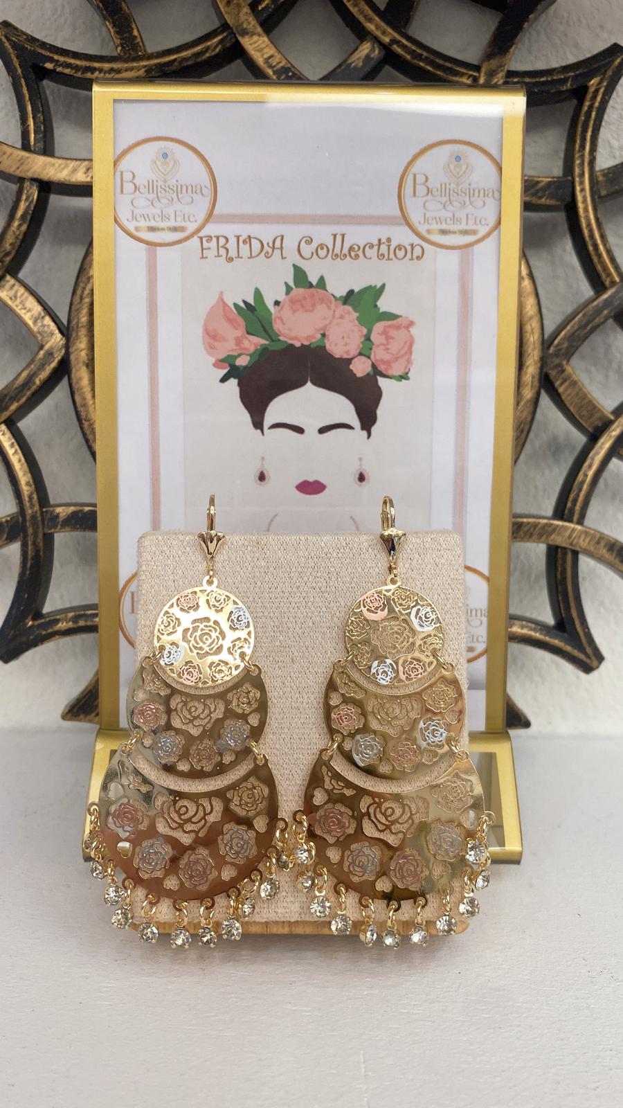 Laminated Gold Artisan Chandelier Floral Earrings (14K)