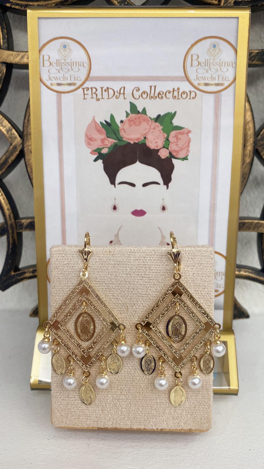 Laminated Gold Artisan Pearl Earrings Virgen de Guadalupe (14K)