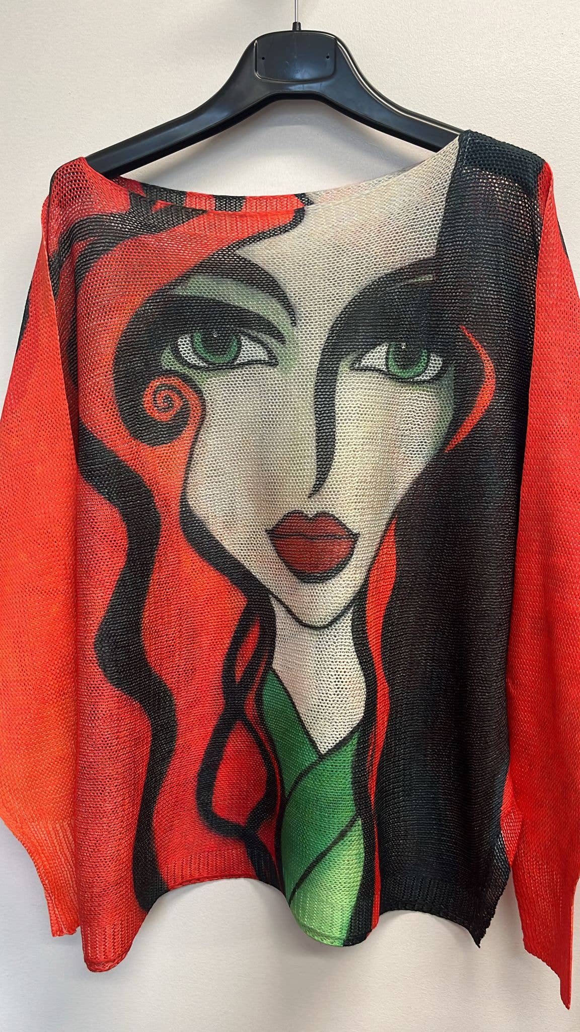 Red "PICASSO" Round Neck, Knit Printed, Italian Sweater