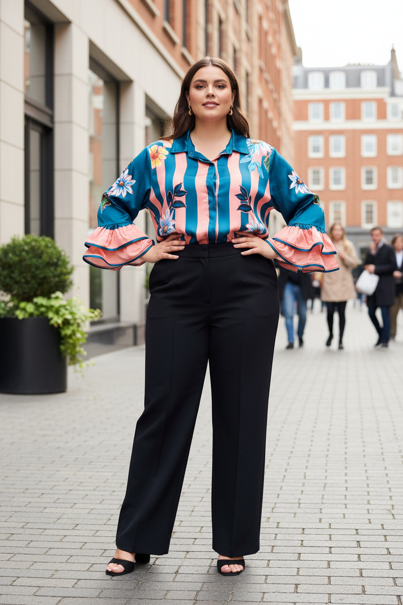 Cheetah blouse with Stripes Pink and Turquoise