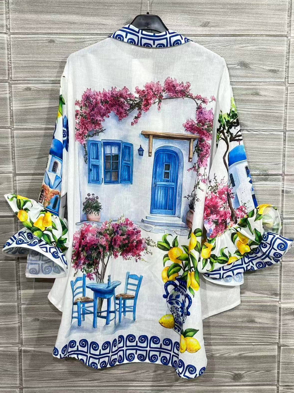 “SANTORINI SERENITY” Italian Printed Blouse (White)
