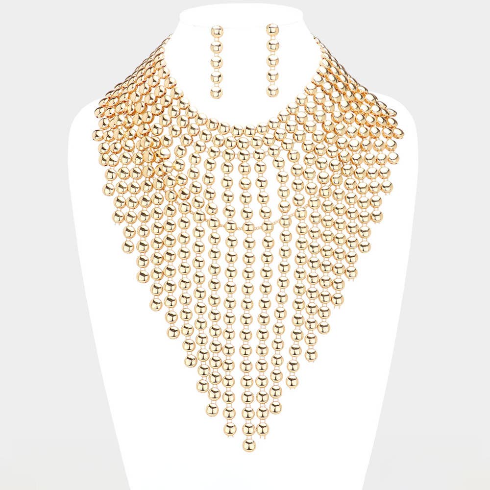Metal Ball Fringe Collar Statement Necklace