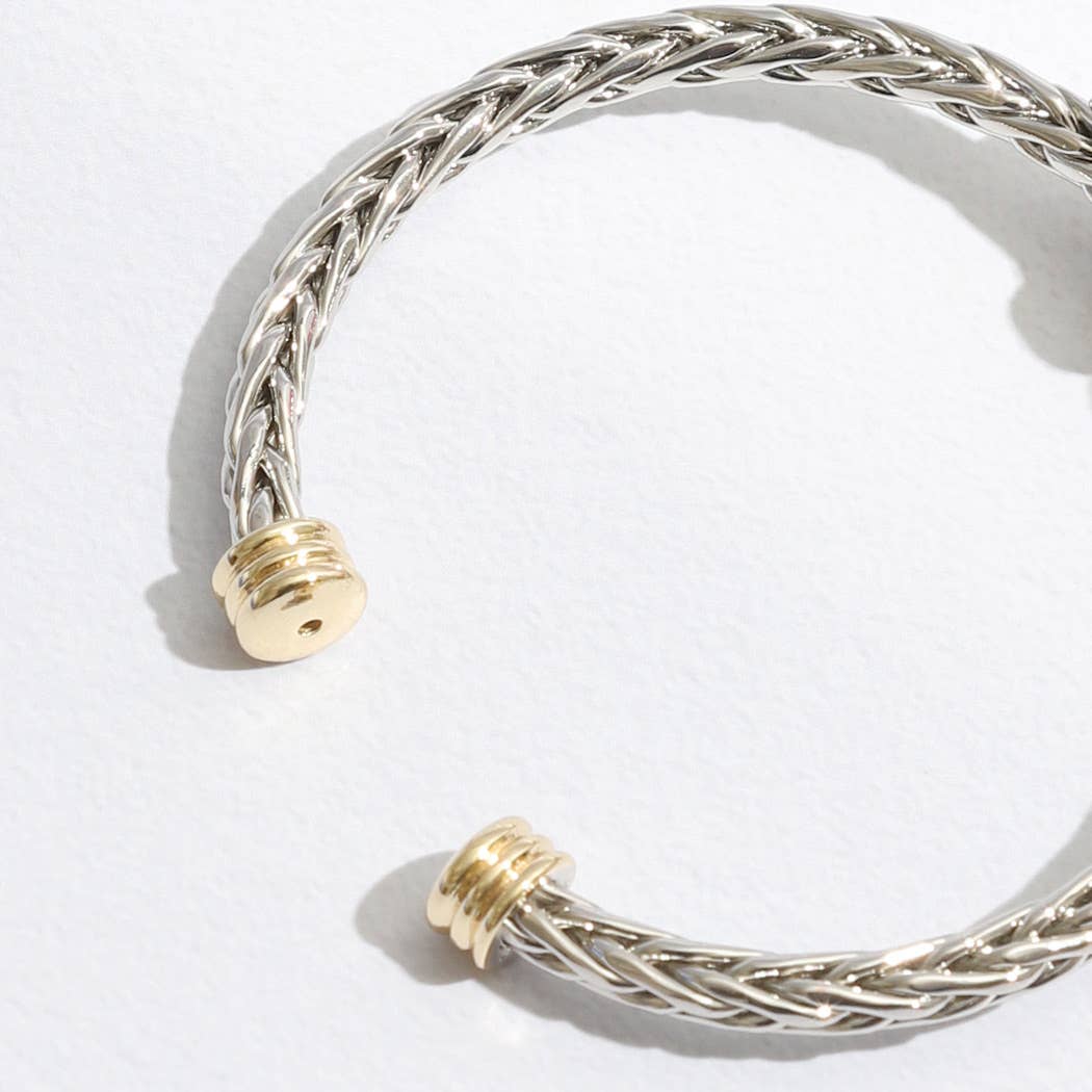 Two Hearts Pave Braided two-tone Bangle/cuff Bracelet