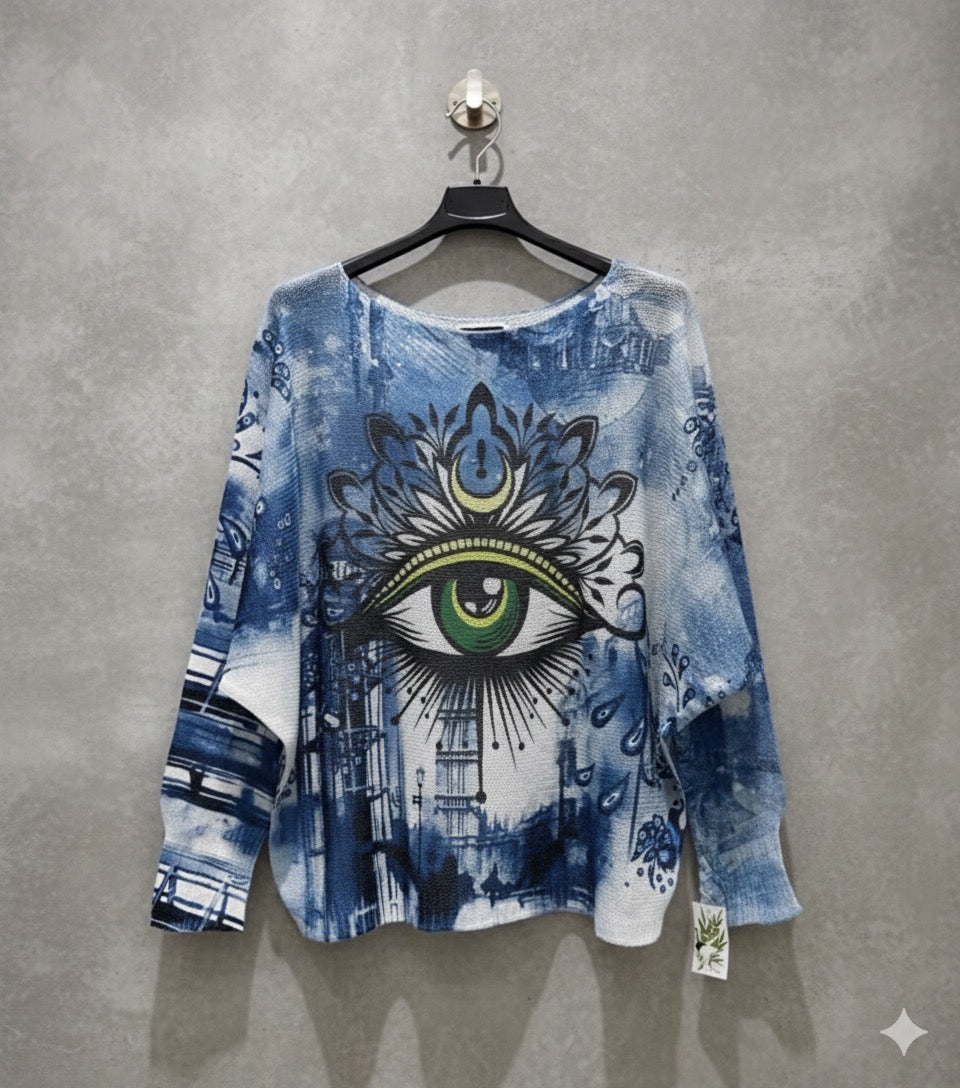 Italian Sweaters, Round Neck and Knit Printed