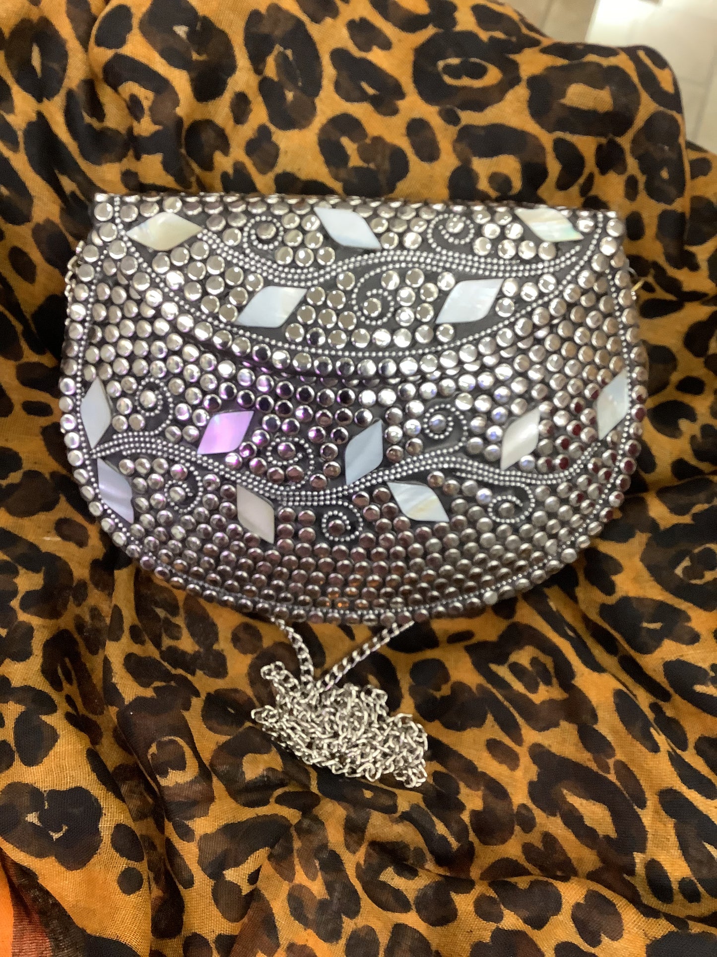 Bohemian Studded & Mother-of-Pearl Clutch/Handbag