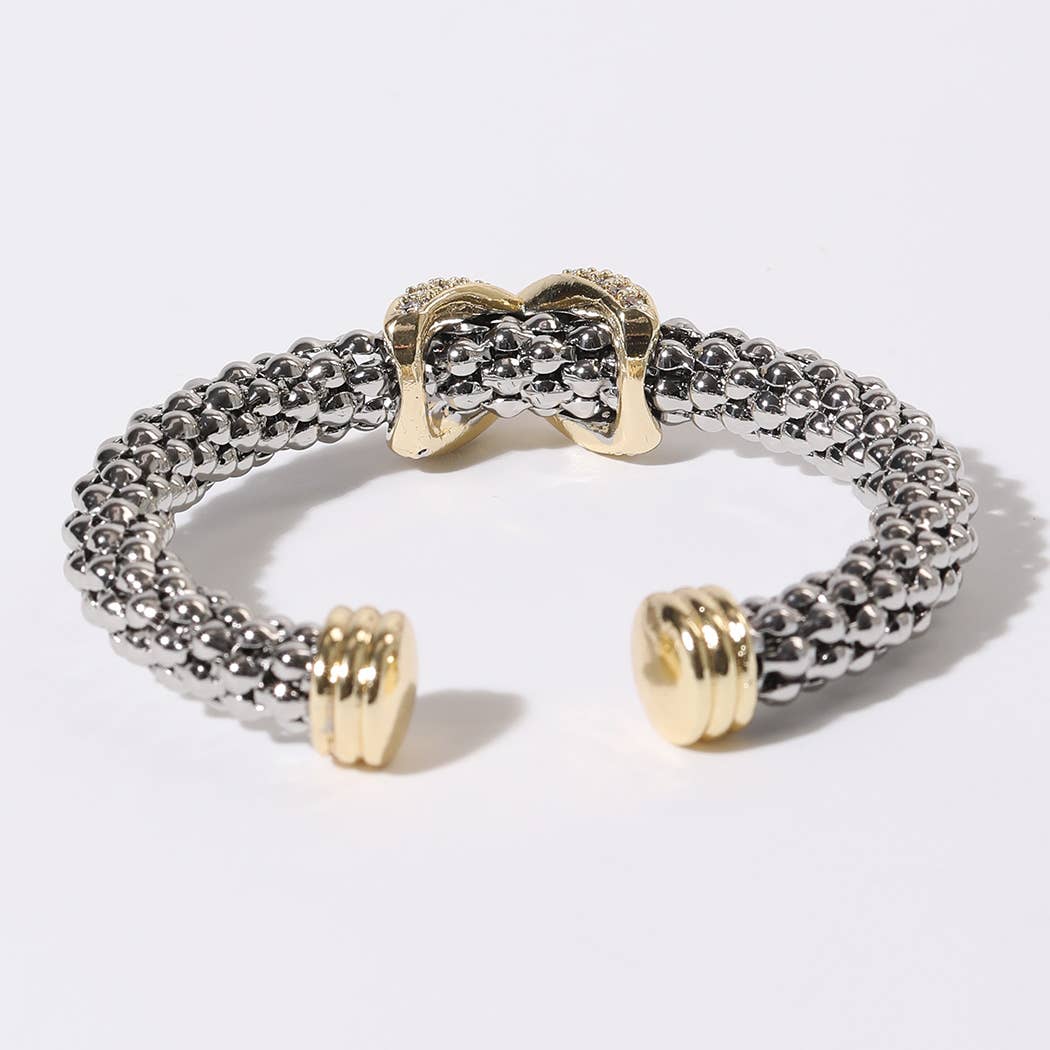 Two-tone Cross Bar Textured Cuff/Bangle Bracelet