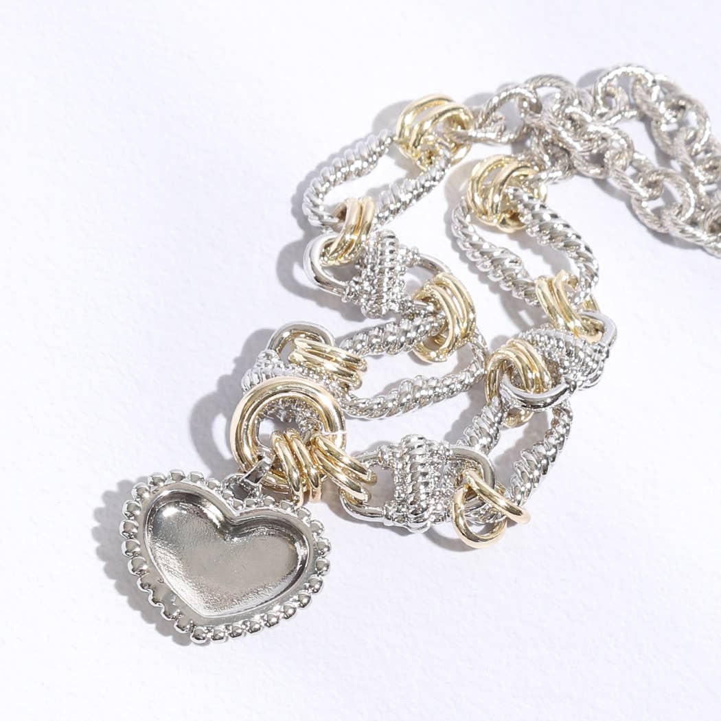 Puffy Heart Braided Link Necklace
