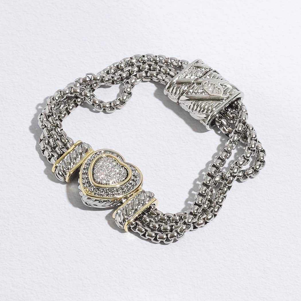 Stone Paved Heart Shape Point Magnetic Bracelet