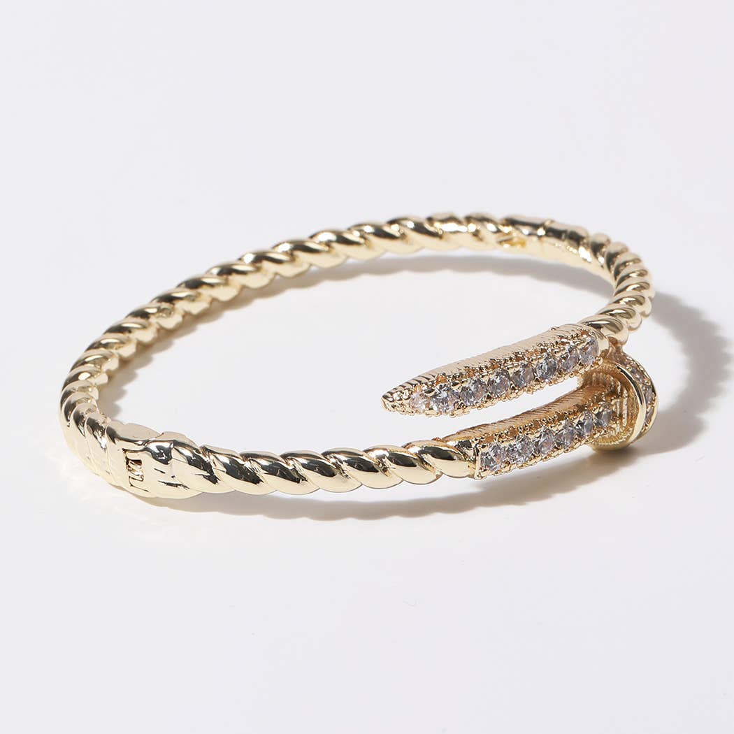Pave Edge Twisted Gold Plated Inspired Bangle