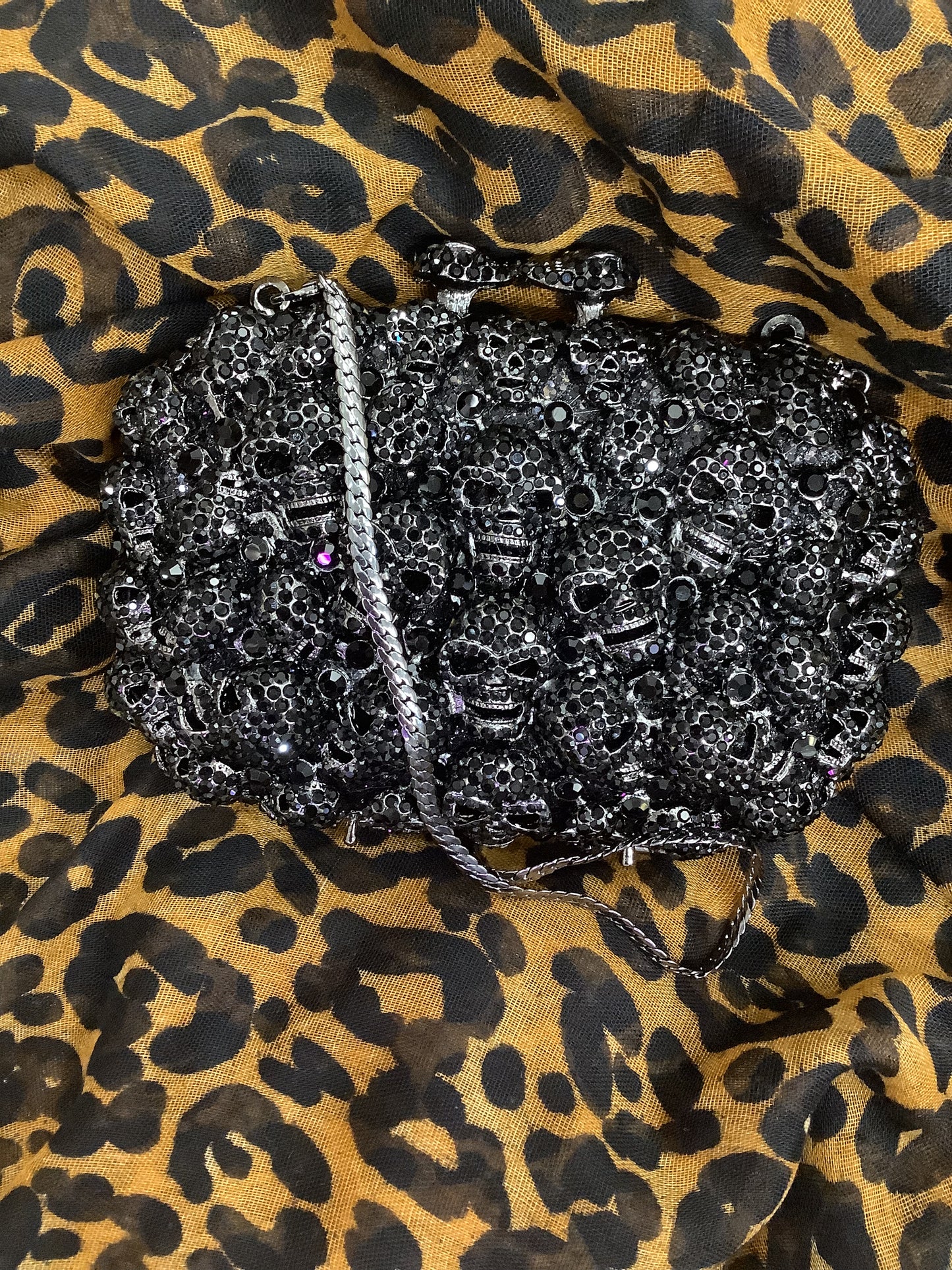Black Skulls Edgy Elegance Jewel-Tone Hard Clutch/Handbag