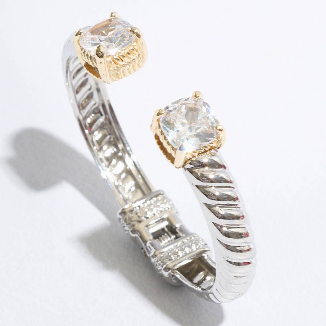 Colored Square Rhinestone Edge Bangle Bracelet