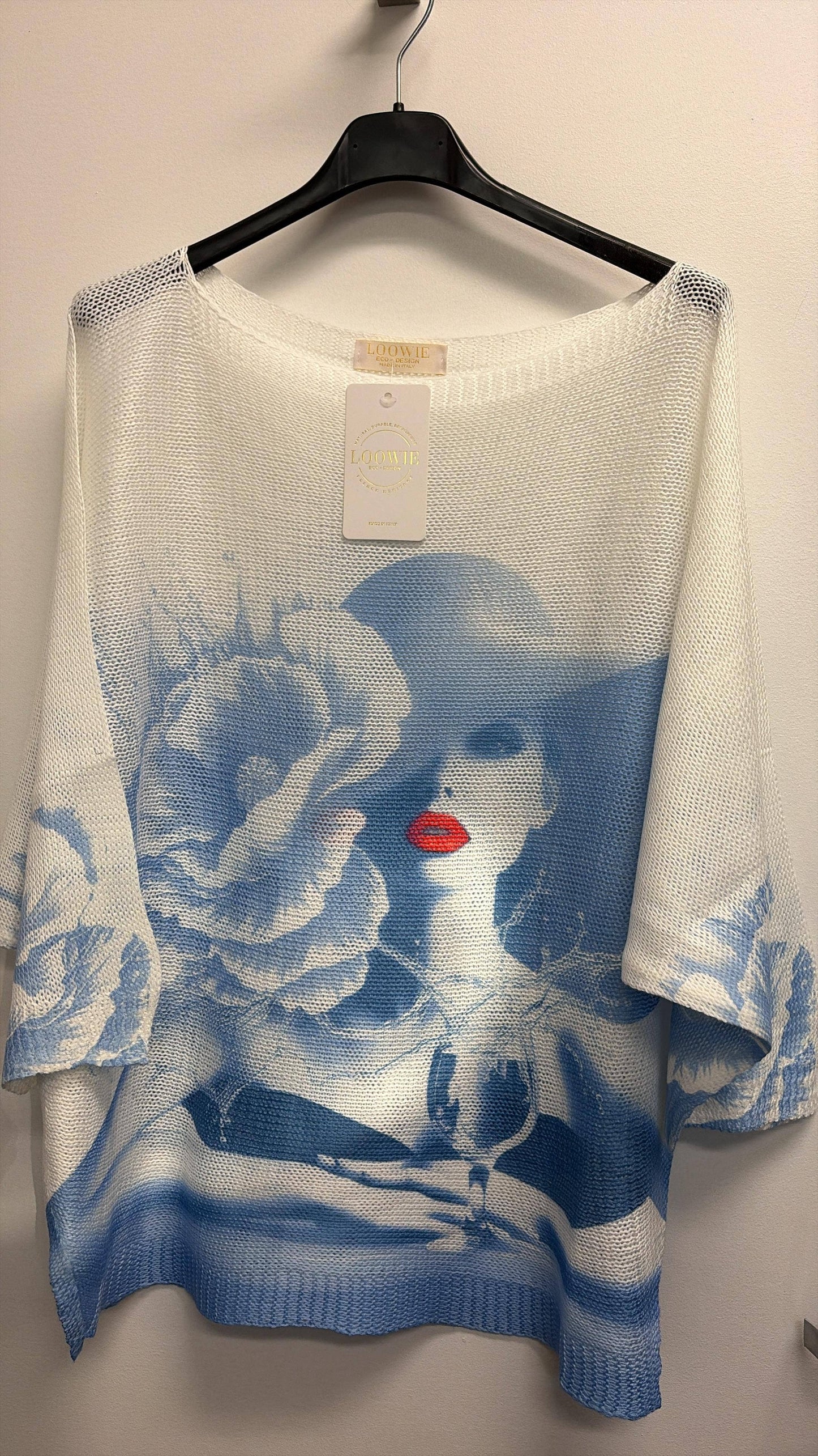 Blue Bellissima Lady Printed Knit, Italian Top