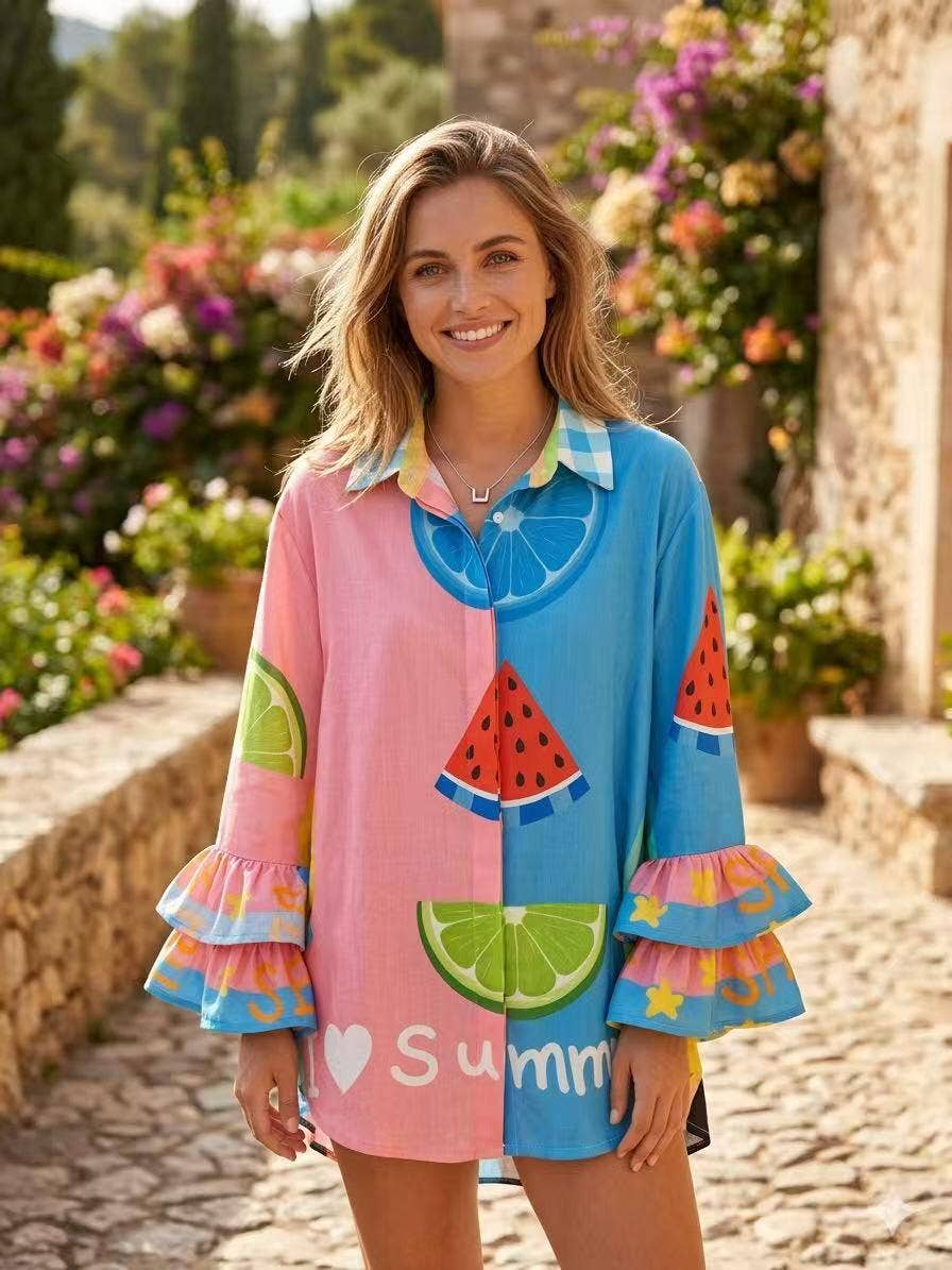 “I ❤️ SUMMER” Italian Printed Blouse (Blush)