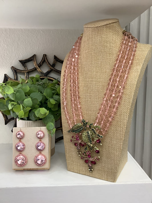 Pink Floral Statement Necklace (16” long + 2” extender)