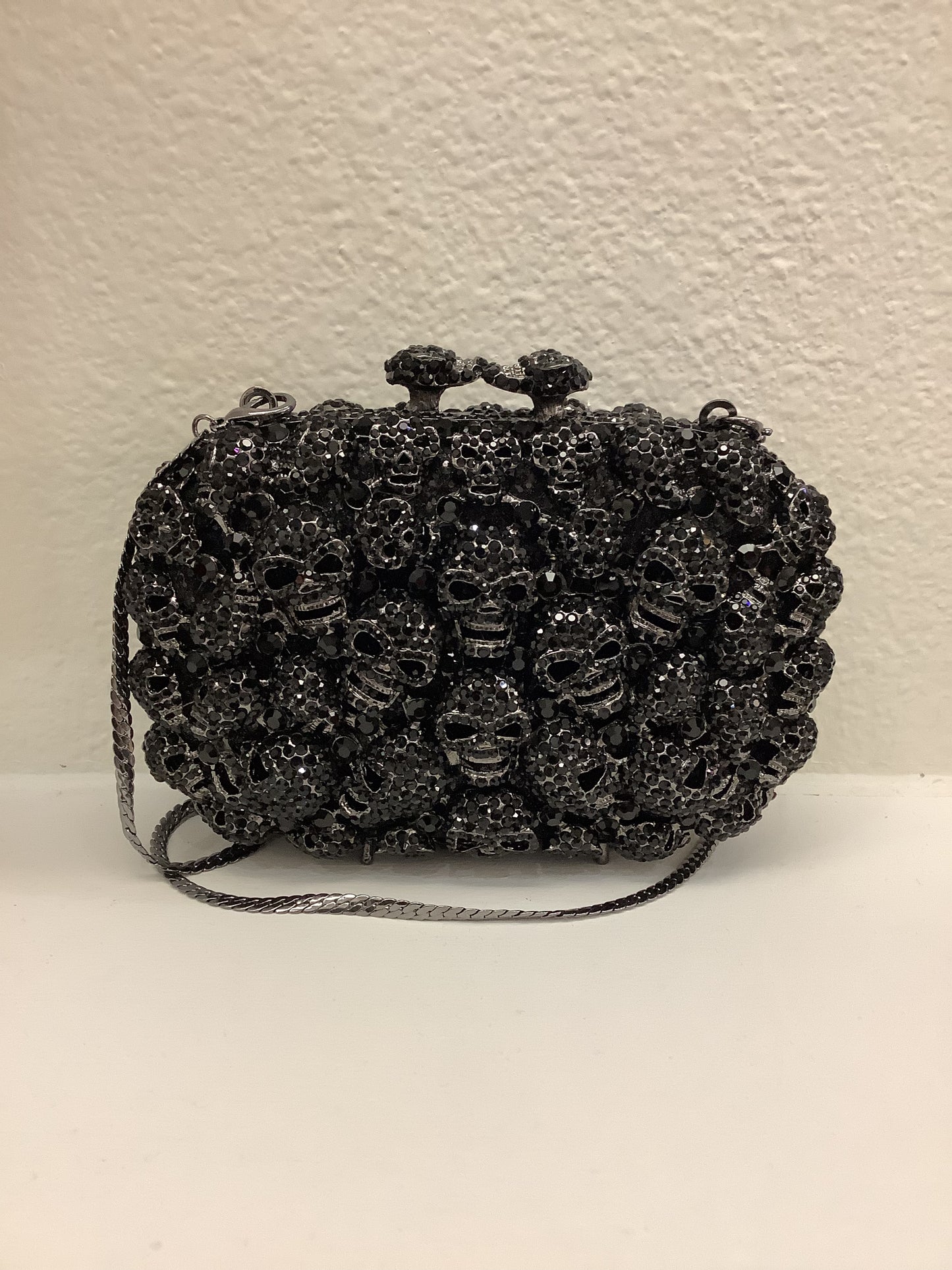 Black Skulls Edgy Elegance Jewel-Tone Hard Clutch/Handbag