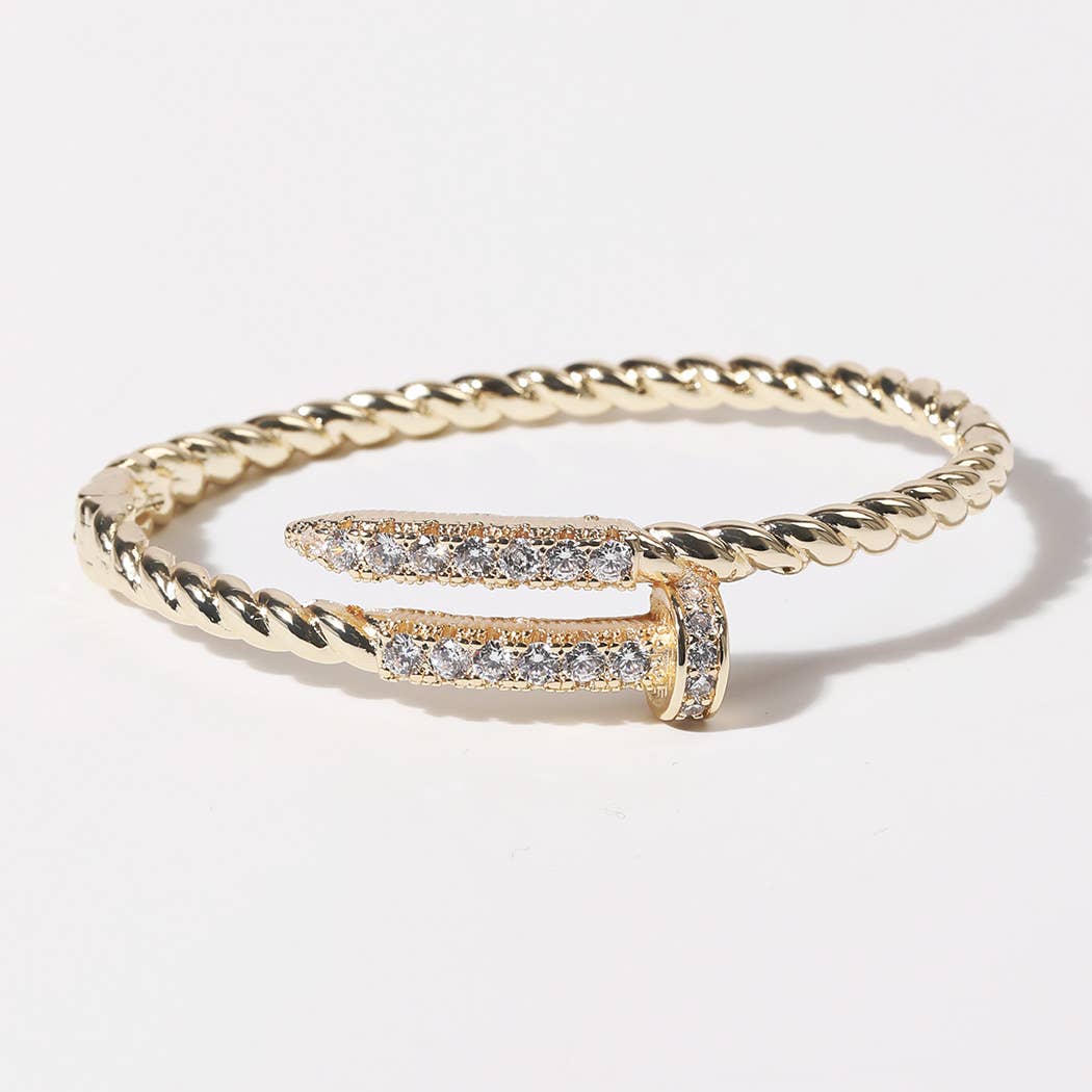 Pave Edge Twisted Gold Plated Inspired Bangle