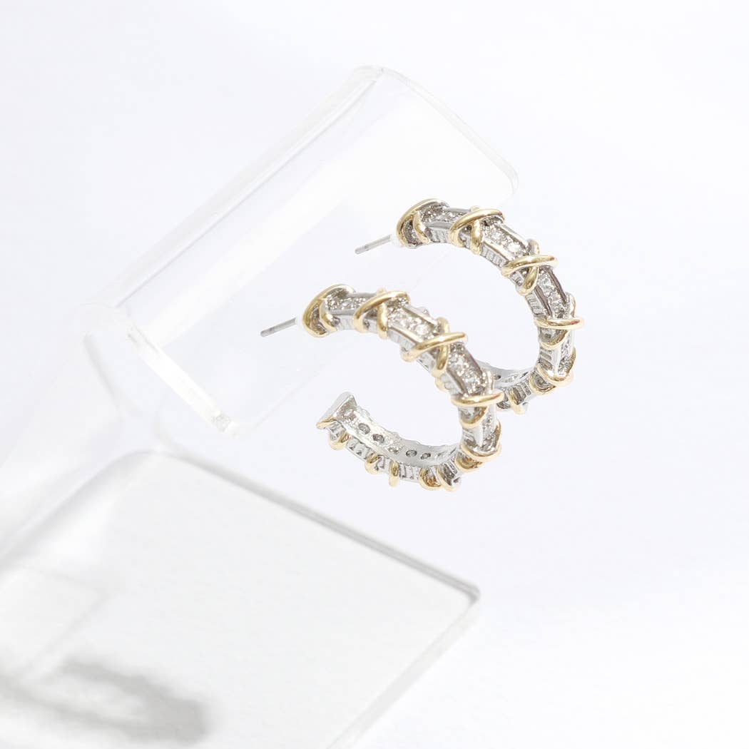 Hoop Two-Tone Cross Post Earrings