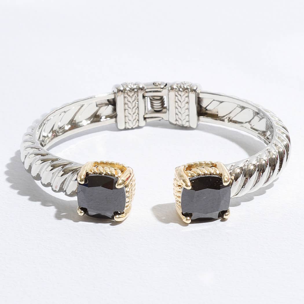 Colored Square Rhinestone Edge Bangle Bracelet