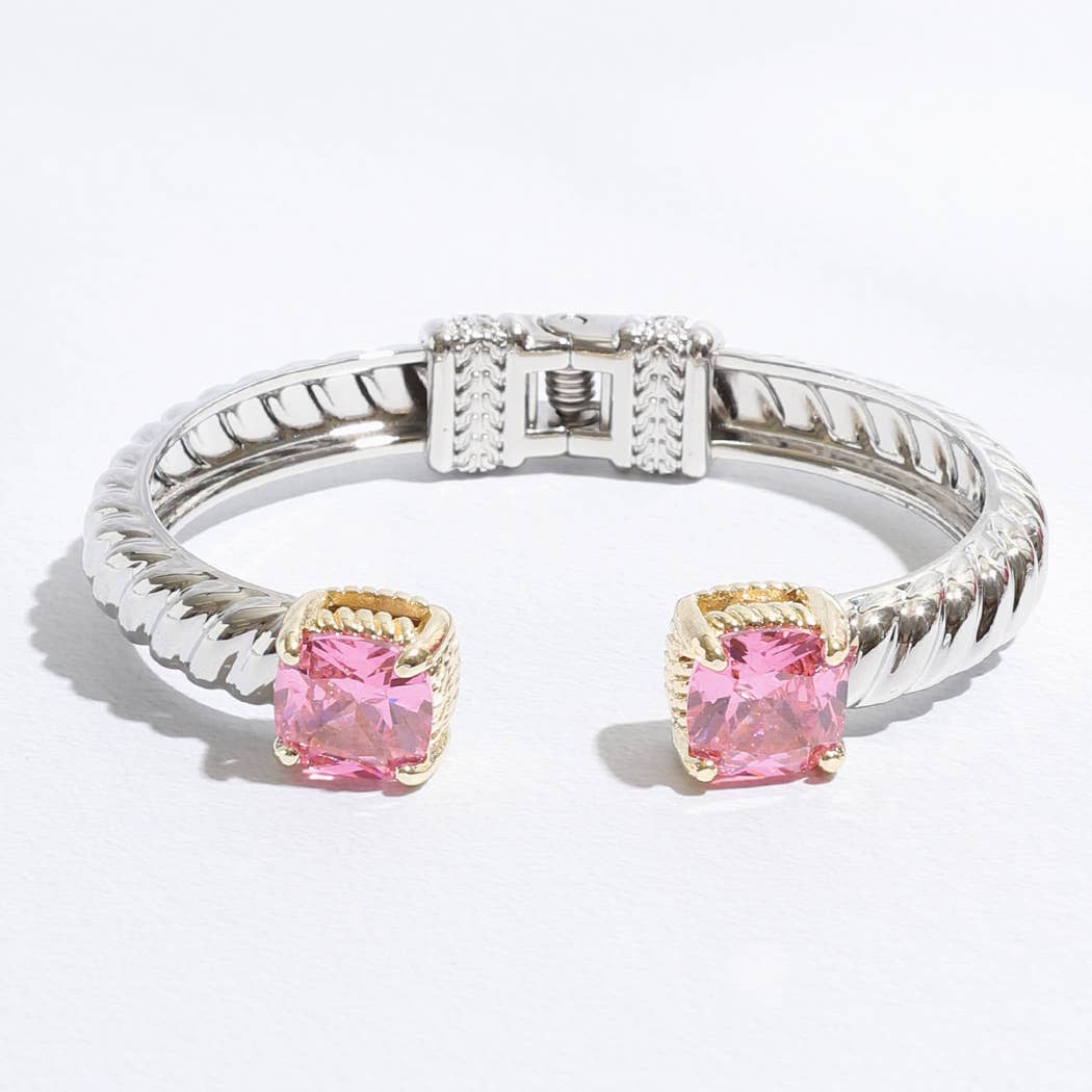 Colored Square Rhinestone Edge Bangle Bracelet