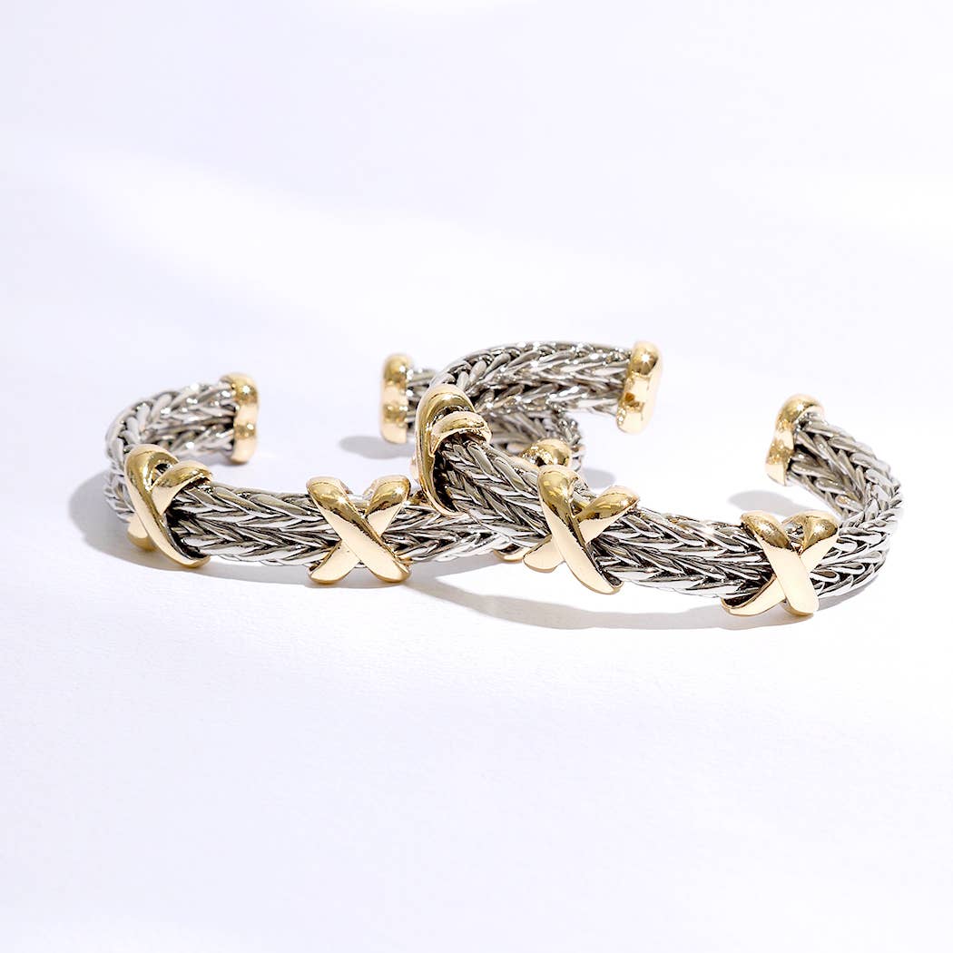 Braided Two-Tone Bangle Bracelet