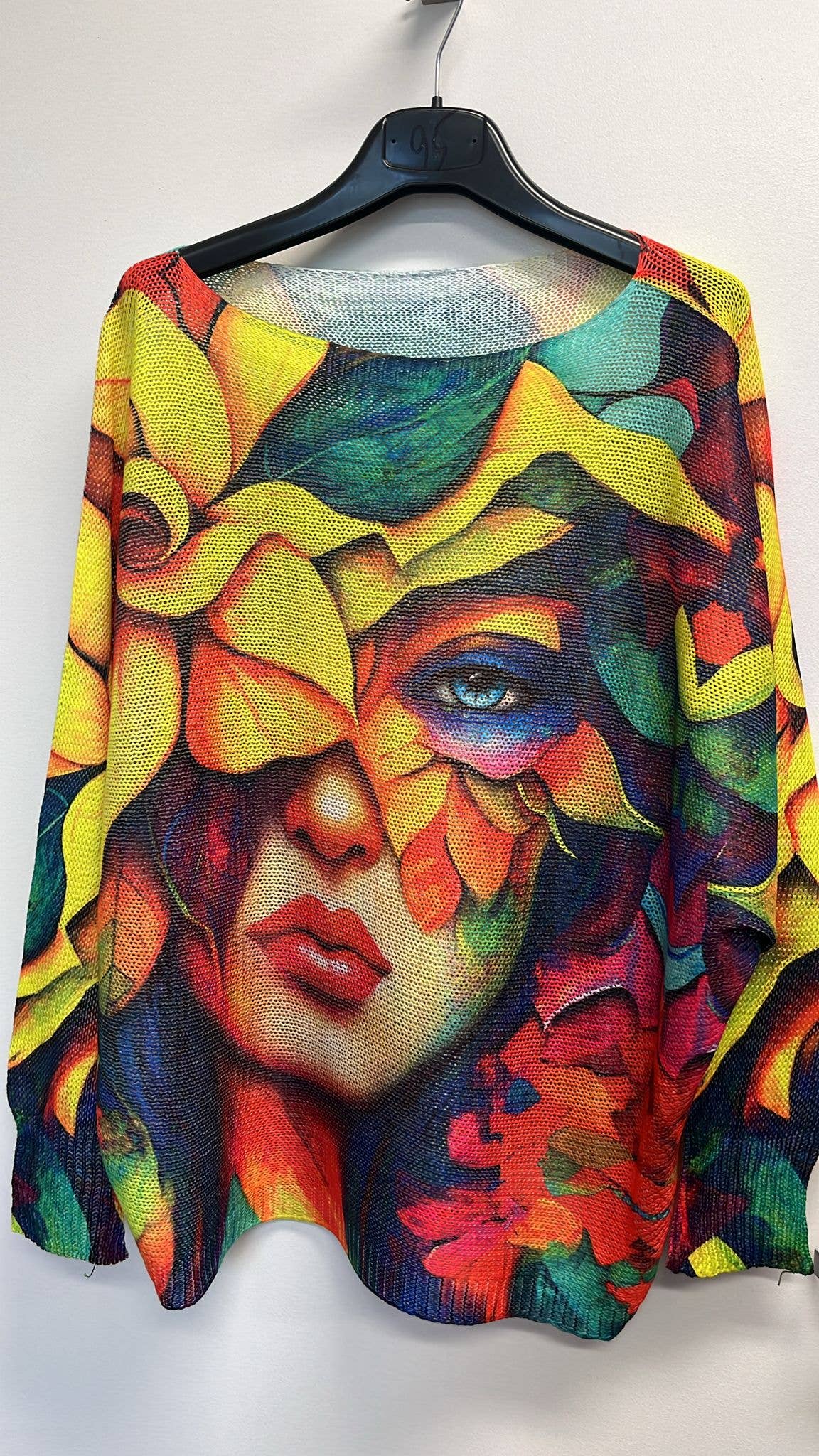 Yellow "PICASSO", Round Neck, Knit Printed, Italian Sweater