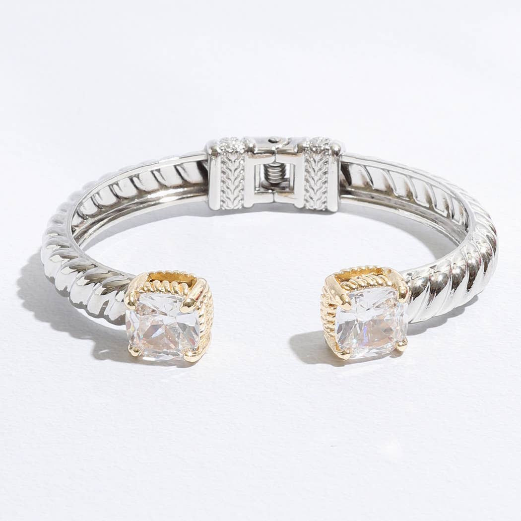 Colored Square Rhinestone Edge Bangle Bracelet