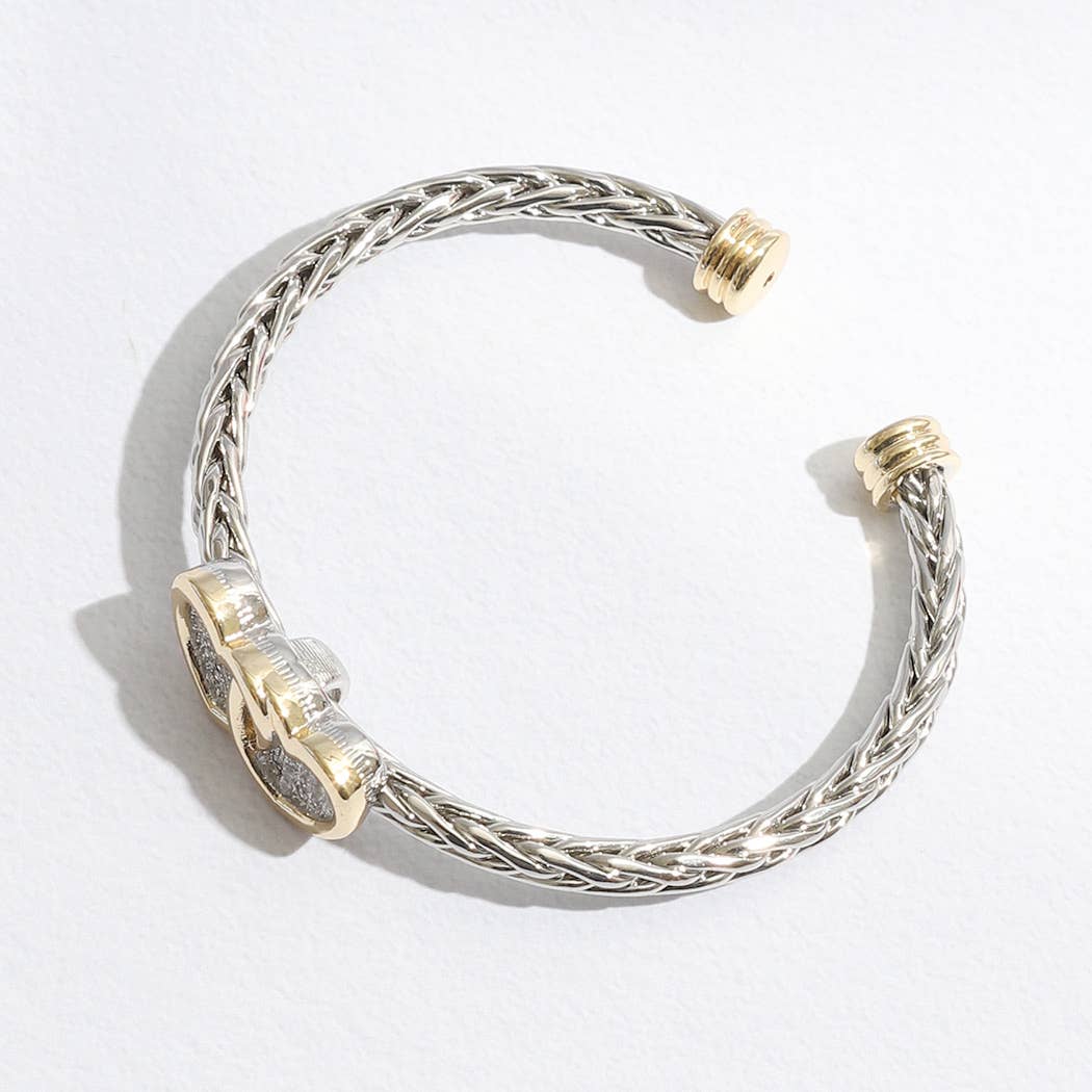 Two Hearts Pave Braided two-tone Bangle/cuff Bracelet