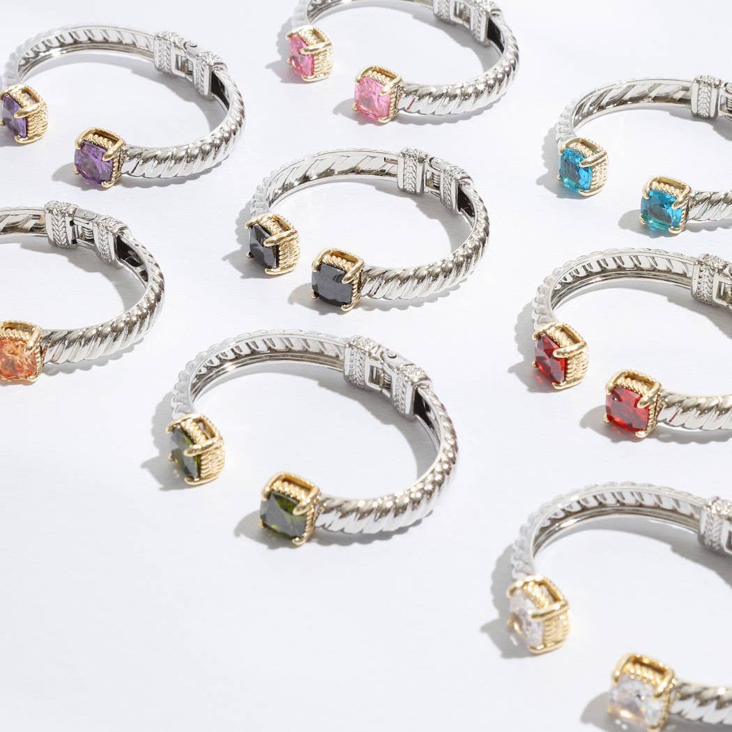 Colored Square Rhinestone Edge Bangle Bracelet