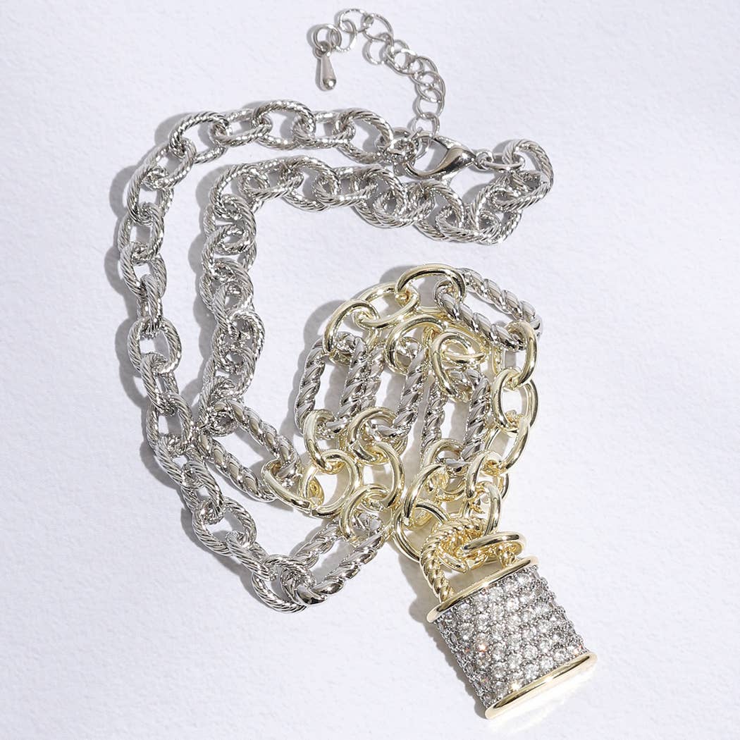 Linked Solid and Twisted Chain Necklace with Lock pendant