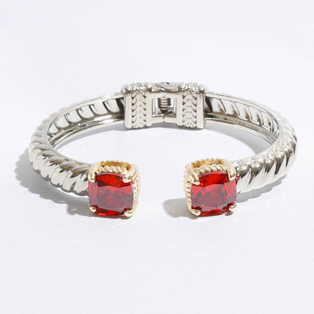 Colored Square Rhinestone Edge Bangle Bracelet