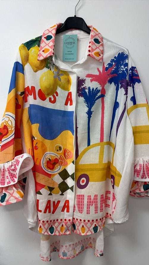 “Vamos à la Playa” Italian Puff Sleeve Blouse