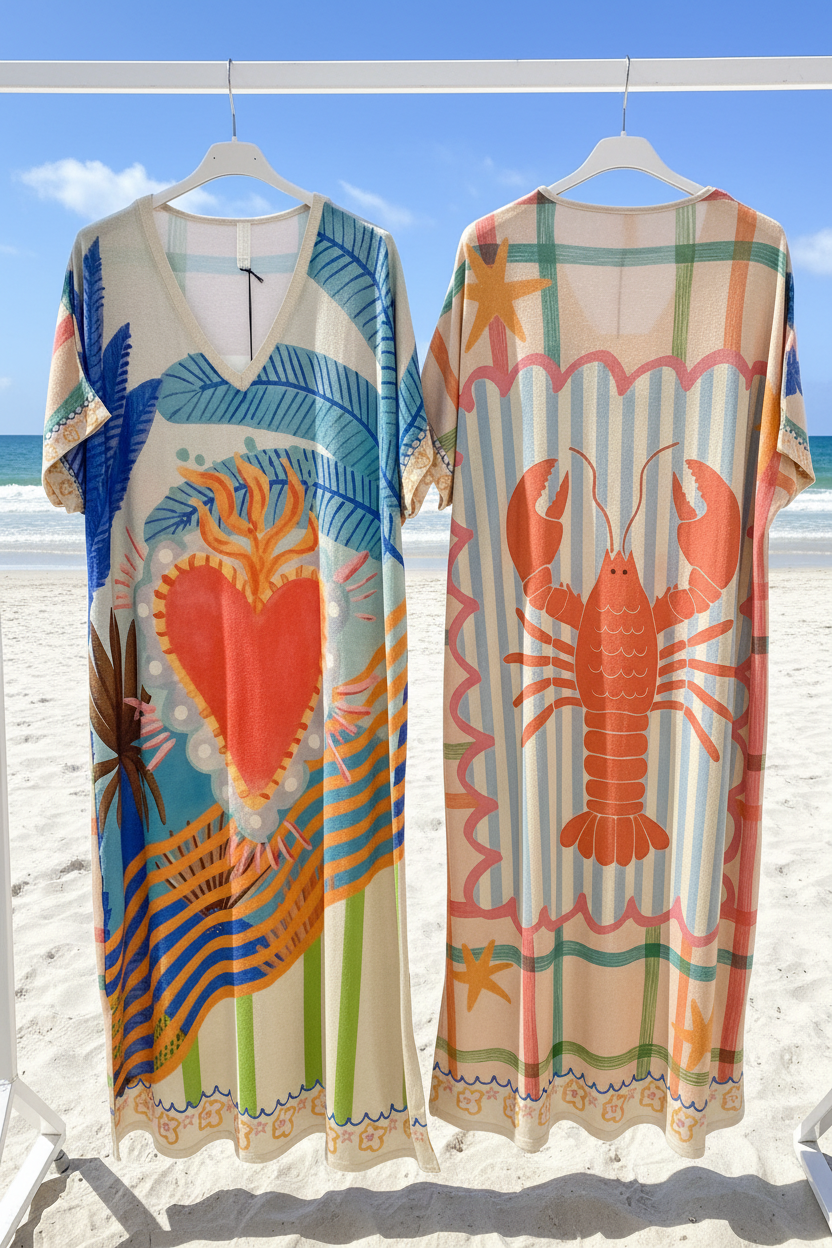 Sacred Heart meets Lobster— Italian Lurex Printed Summer Dress