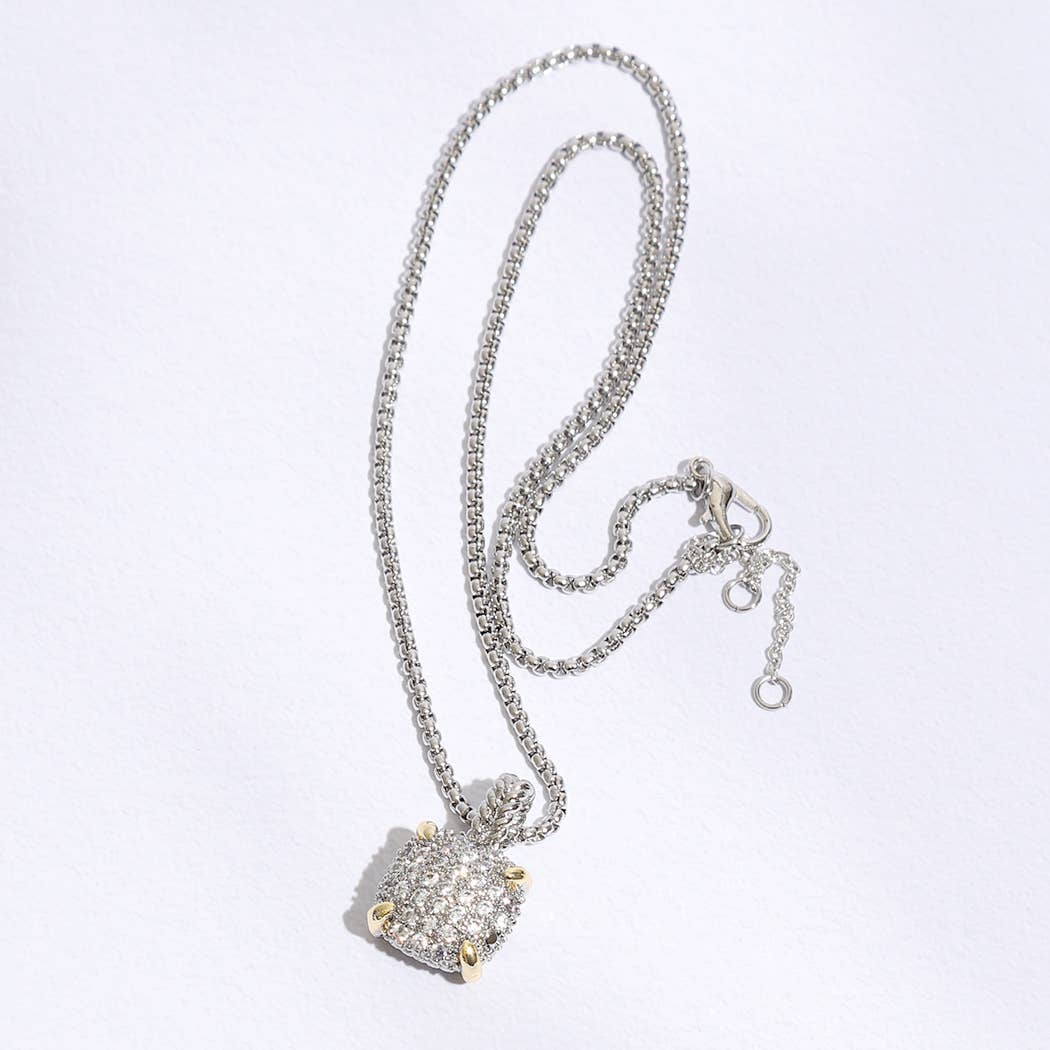Necklace with Squared-Shape Two-tone Pendant