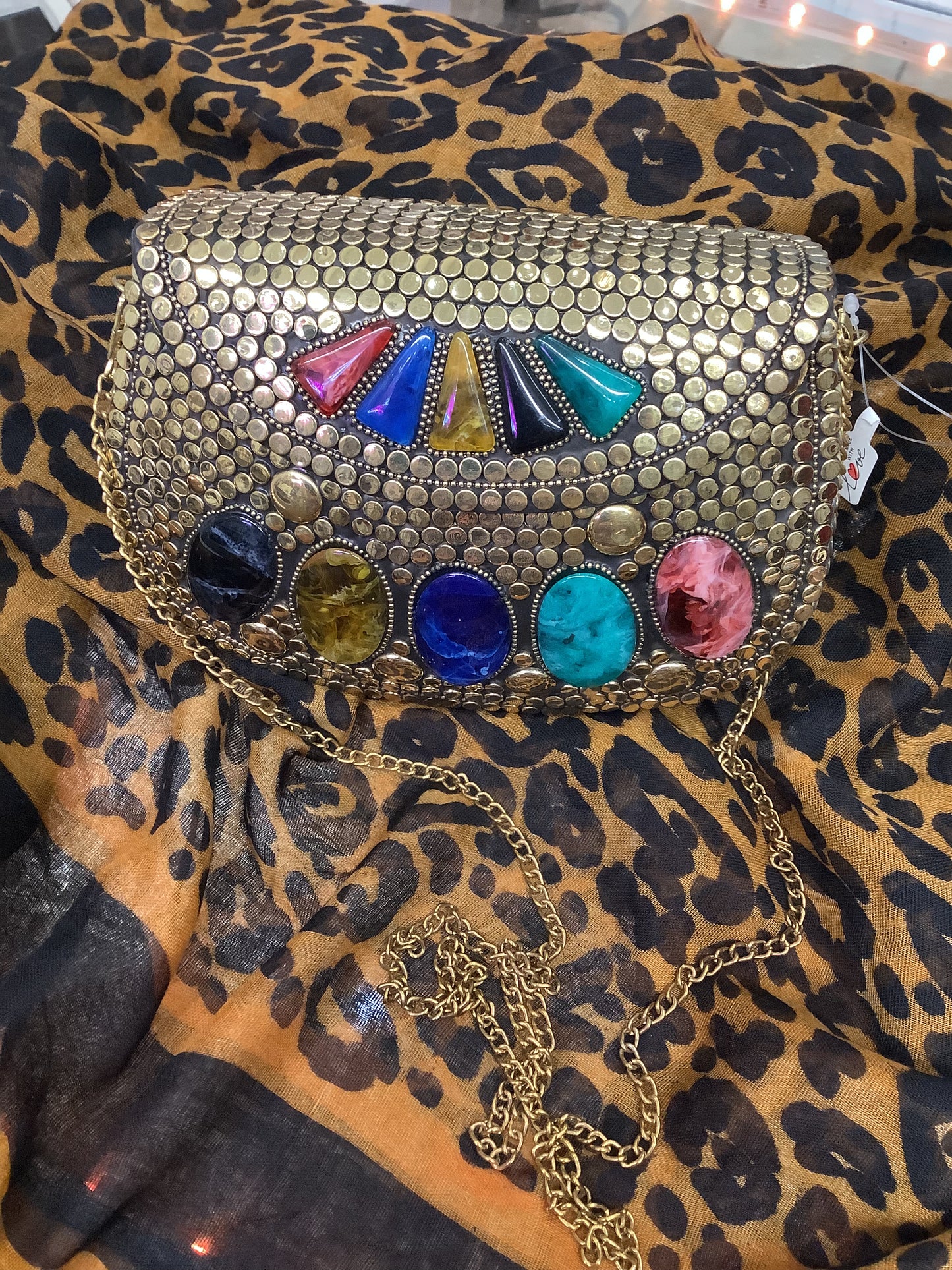 Bohemian Studded Jewel-Tone Hard Clutch/Handbag