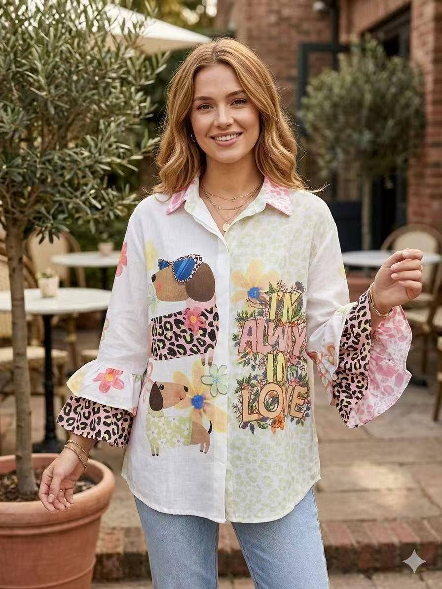 “Fancy Pup” Italian Printed Blouse