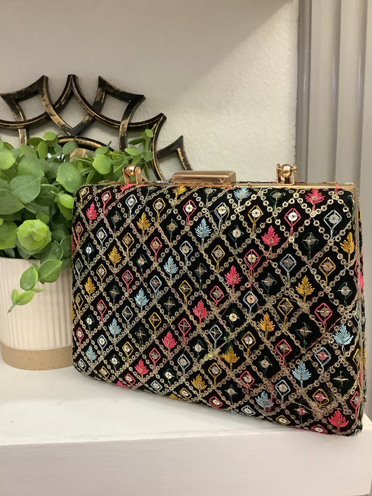 Heirloom-Inspired Multicolor Embroidered Box Clutch/Handbag