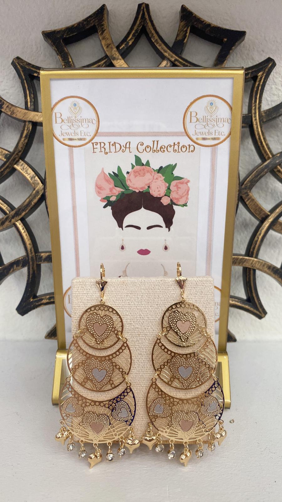 Laminated Gold Artisan Chandelier Heart Earrings (14K)