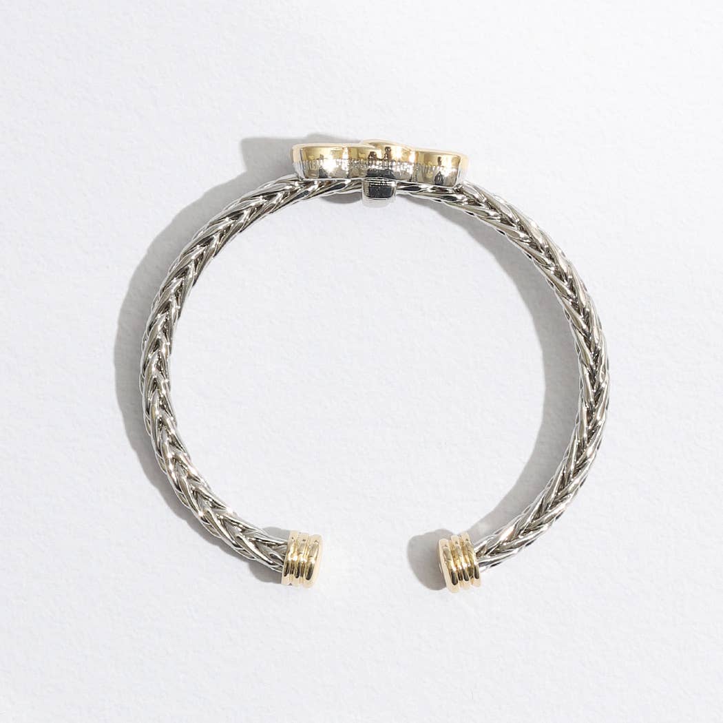 Two Hearts Pave Braided two-tone Bangle/cuff Bracelet