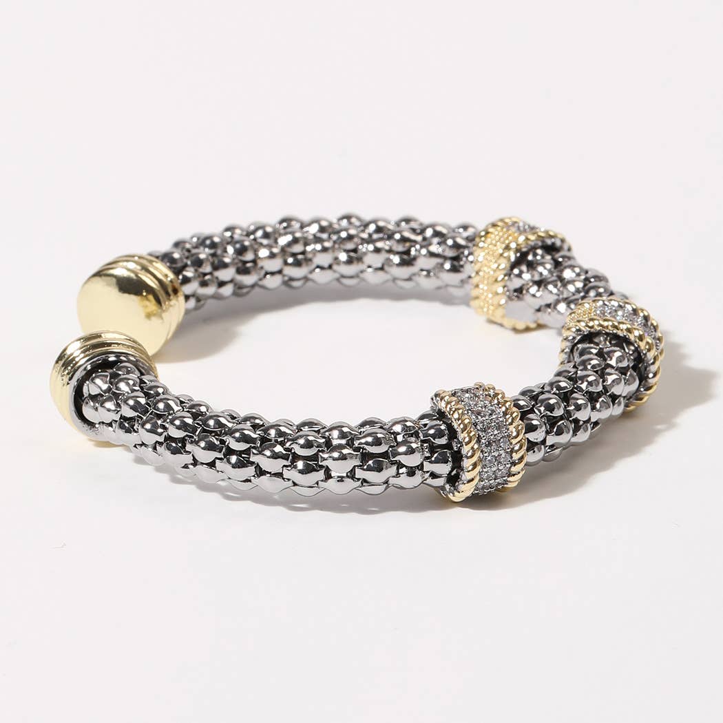 Two-Tone Band Charm Gold Plated Bangle Bracelet