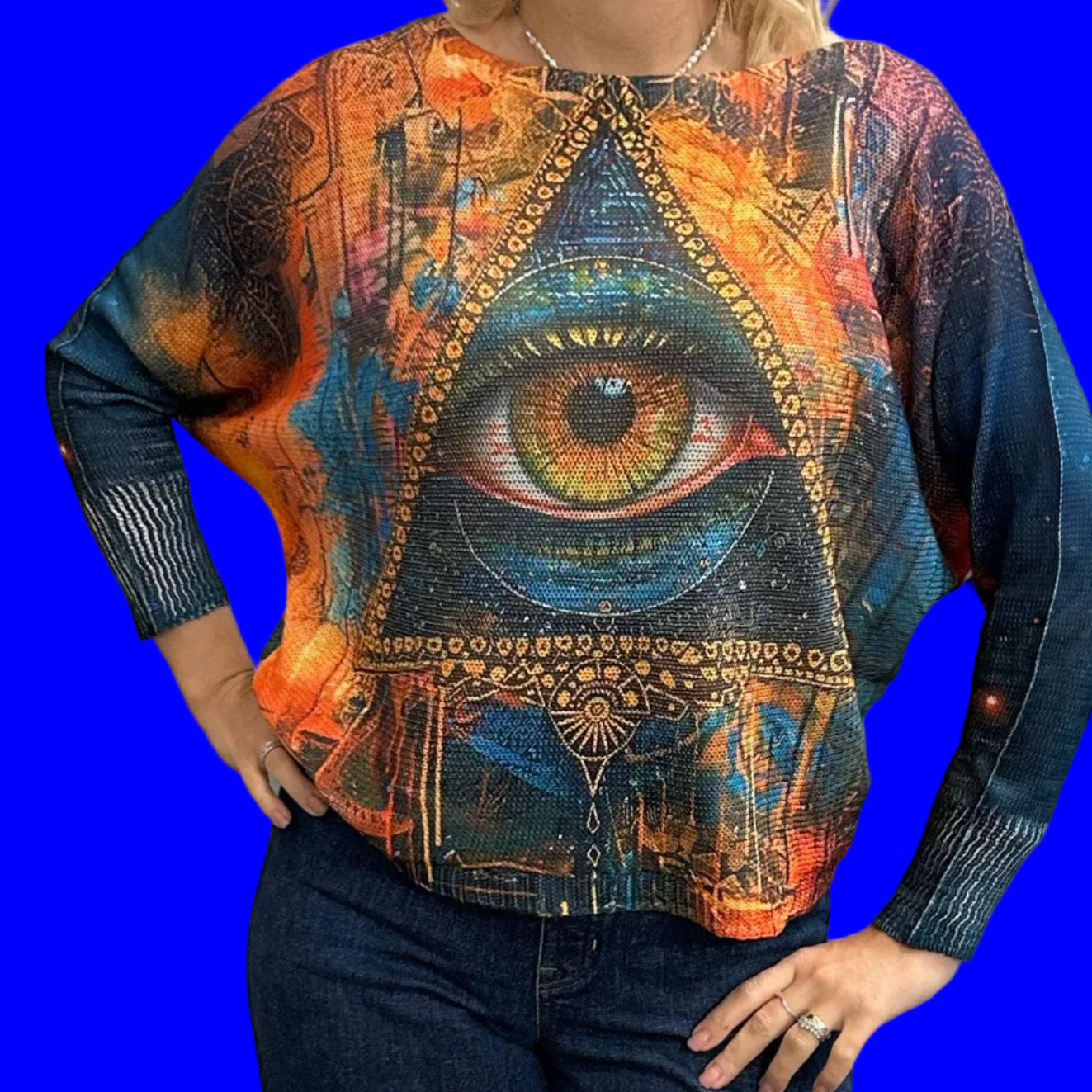 All EYES on YOU, Round Neck, Knit Printed Italian Sweater